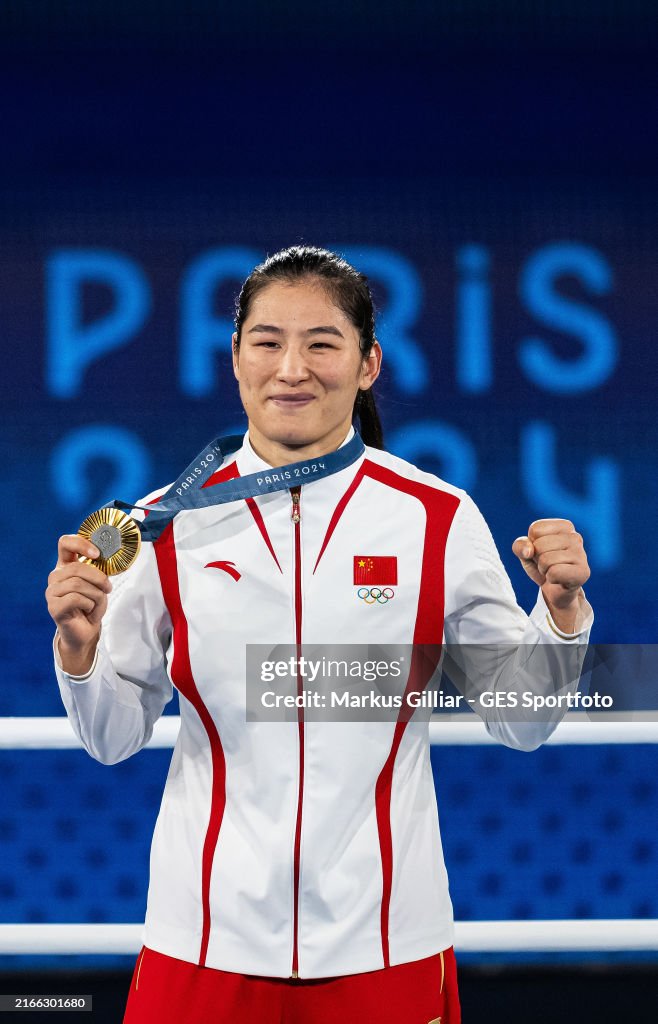 Li Quan Boxing Gold medalist and olympic champion Li Qian of Team China celebrates ...