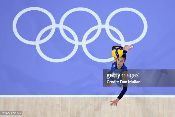 Anna Danesi of Team Italy serves during the Women's Gold Medal match between Team United States and Team Italy on day sixteen of the Olympic Games...
