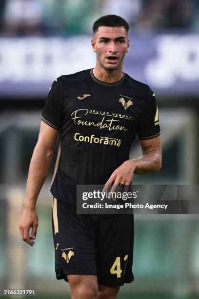 Diego Coppola of Hellas Verona looks during the Coppa Italia match between Hellas Verona v Cesena at Stadio Marc'Antonio Bentegodi on August 10, 2024...