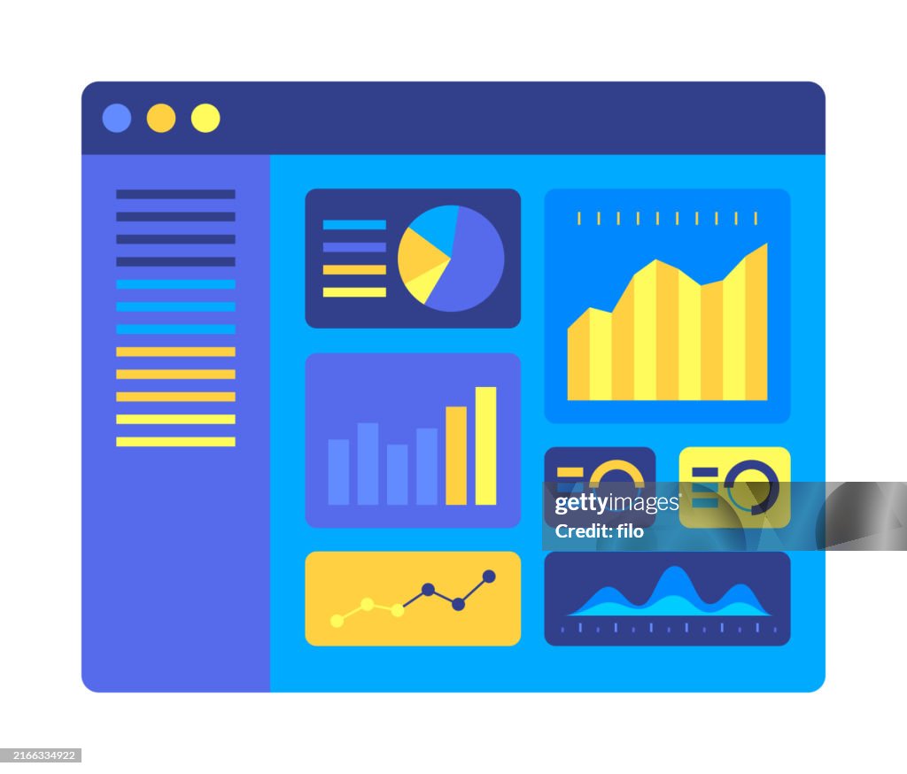 Data Statistics Analysis Dashboard Charts Graphs Blue Software Window Data statistics analysis dashboard charts graphs blue software window