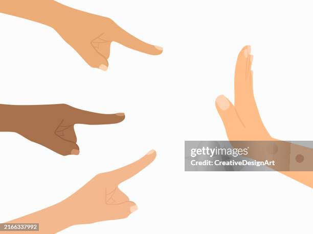 bildbanksillustrationer, clip art samt tecknat material och ikoner med hand makes stop gesture to the index fingers pointing itself. victim blaming and social judgement concept - stoppskylt
