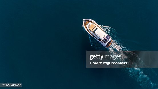Aerial view of a sailing boat, Antalya Turkiye Aerial view of a sailing boat, Antalya Turkiye