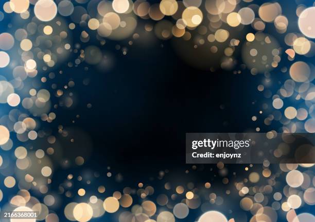 warm blue and gold colored christmas card lights frame background - party lights stock illustrations
