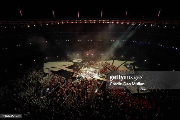 General view inside the stadium as French Indie Rock Band Phoenix perform during the Closing Ceremony of the Olympic Games Paris 2024 at Stade de...