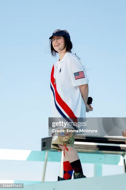 In this image released on August 11, Billie Eilish performs at the LA28 Olympic Games Handover Celebration.