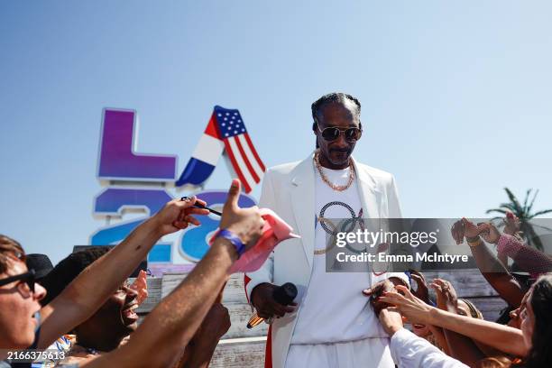 In this image released on August 11, Snoop Dogg performs at the LA28 Olympic Games Handover Celebration.