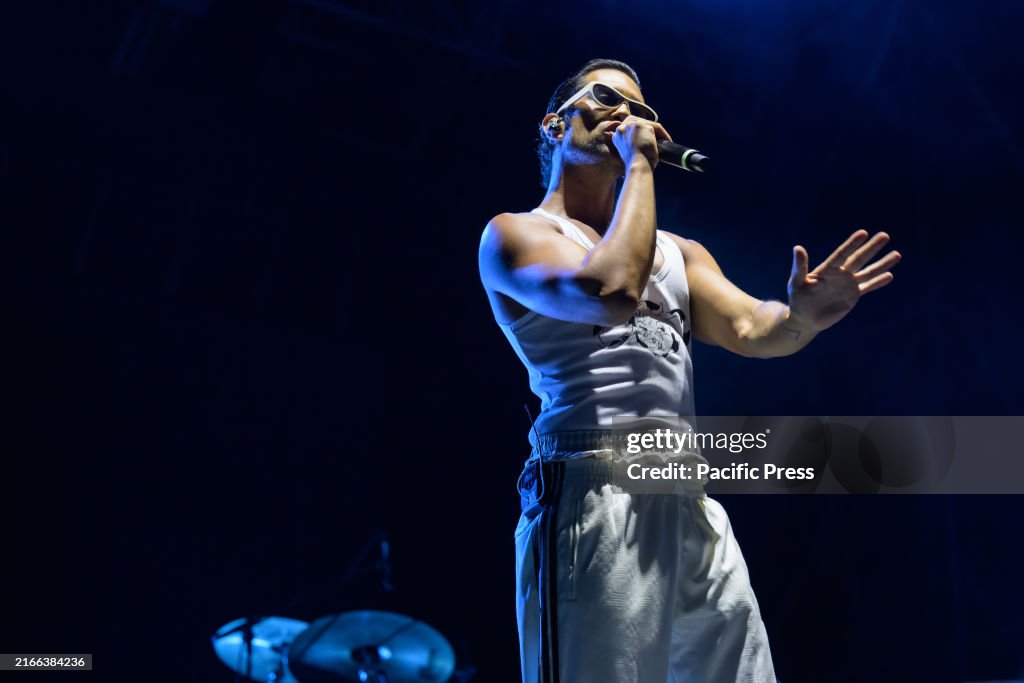 Mahmood or Alessandro Mahmoud performs live on stage of...