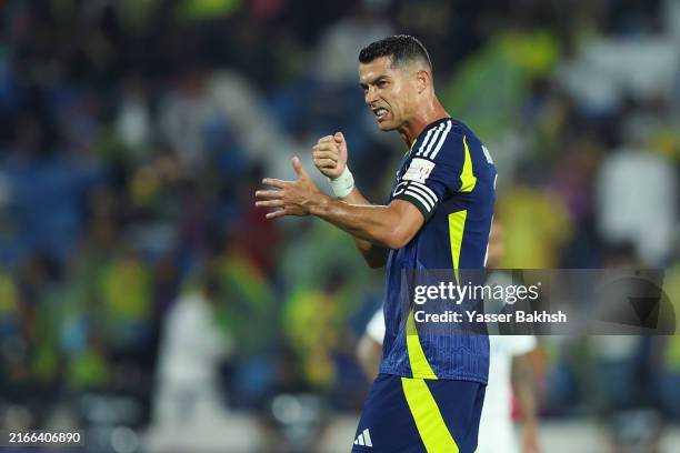Cristiano Ronaldo of Al Nassr celebrates after scoring the 1st goal during the Saudi Super Cup Final match between Al Nassr and Al Hilal at Prince...