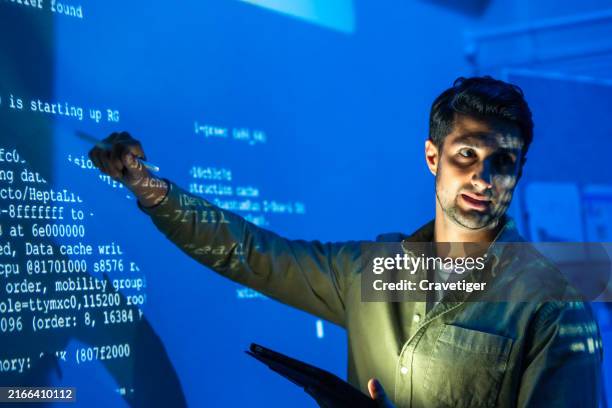 the discussions to create the best solutions for business management strategy. the business executive of coding solutions gave a presentation on gateway performance infographic data to make strategy planning at a meeting board in a tech business office. - data scientist stock pictures, royalty-free photos & images