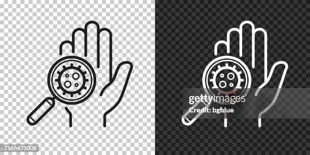 hand contaminated with coronavirus. icon for design on blank background - skin under microscope stock illustrations