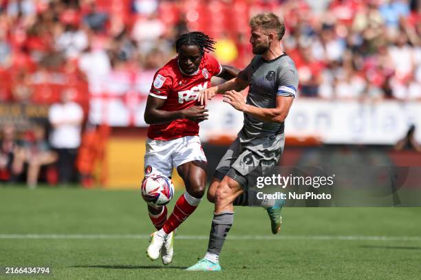 Tyreece Campbell of Charlton Athletic is on the ball during the Sky Bet League 1 match between Charlton Athletic and Leyton Orient at The Valley in...