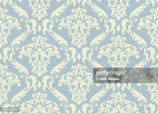 hellblaue viktorianische damast luxus dekorative stoffmuster - barock stock-grafiken, -clipart, -cartoons und -symbole