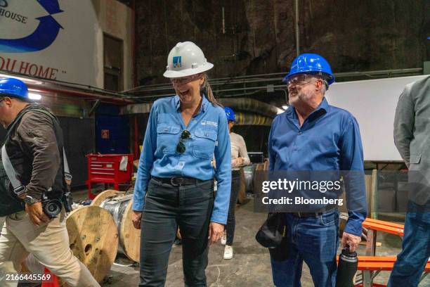 Patti Poppe, chief executive officer of PG&E Corp., left, during a media tour of the Helms Pumped Storage Power Plant in Fresno County, California,...