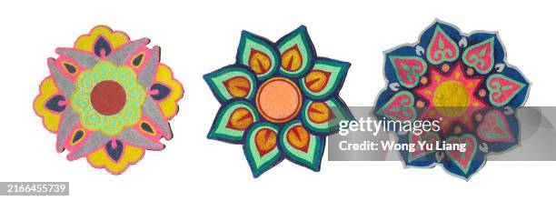 various rangoli kolam design on white background - rangoli stock pictures, royalty-free photos & images