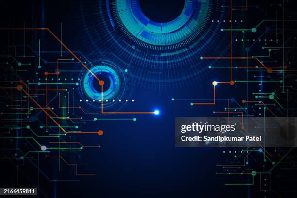 ai artificial intelligence chipset on circuit board in futuristic concept suitable for future technology - informational poster design stock illustrations