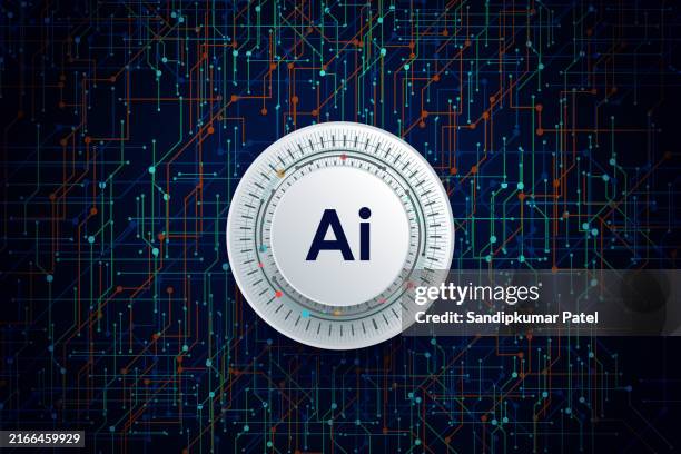 ai artificial intelligence chipset on circuit board in futuristic concept suitable for future technology - informational poster design stock illustrations