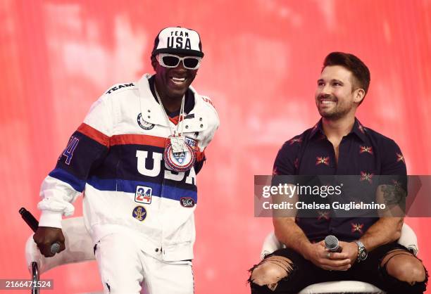 Flavor Flav and James Maslow speak during VeeCon 2024 on August 11, 2024 in Los Angeles, California.