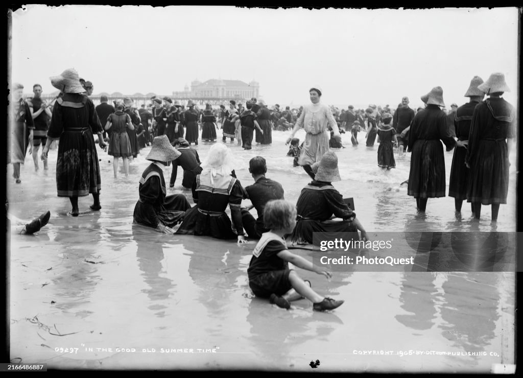 Summertime Crowd Bathing At Atlantic City