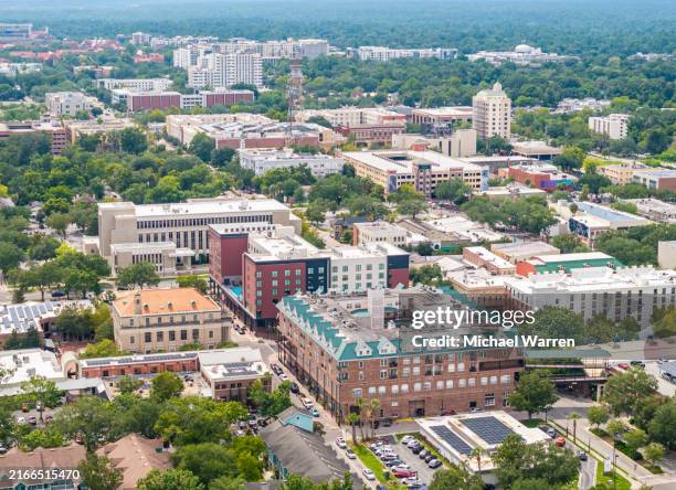 gainesville, florida drone cityscape - gainesville florida stock pictures, royalty-free photos & images