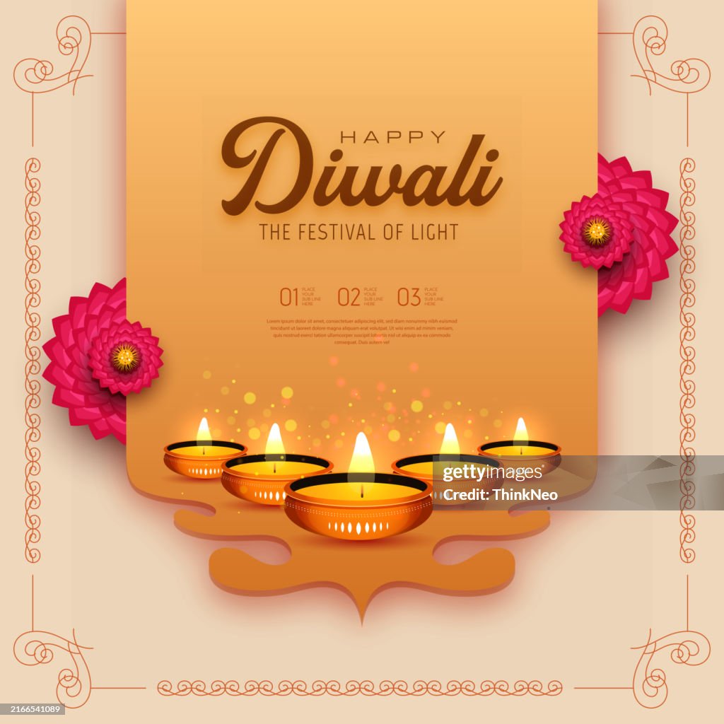 Happy Diwali festival with Diwali oil lamp, Diwali holiday Background with Diya