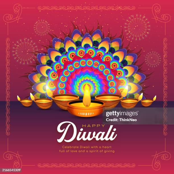 burning diya on happy diwali holiday background for light festival of india - diwali stock illustrations