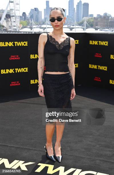 Zoe Kravitz attends the "Blink Twice" photocall at IET London: Savoy Place on August 18, 2024 in London, England.