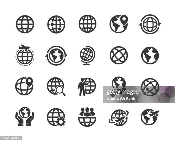 globe solid icons. containing earth, world map, network, solid icons collection. vector illustration. for website design, logo, app, template, ui, etc. - globe icon stock illustrations
