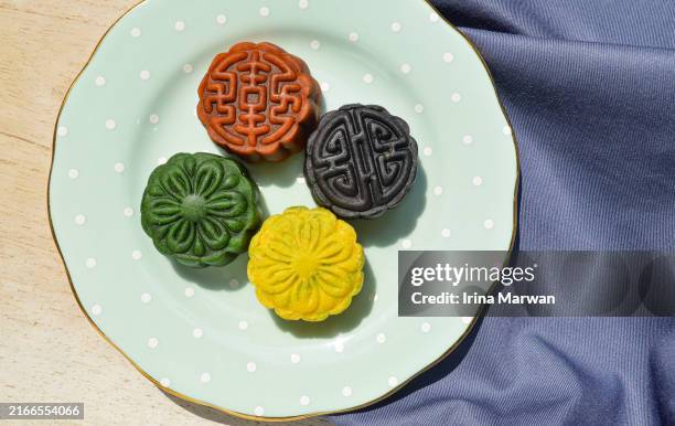colorful moon cake - mid autumn festival stock pictures, royalty-free photos & images