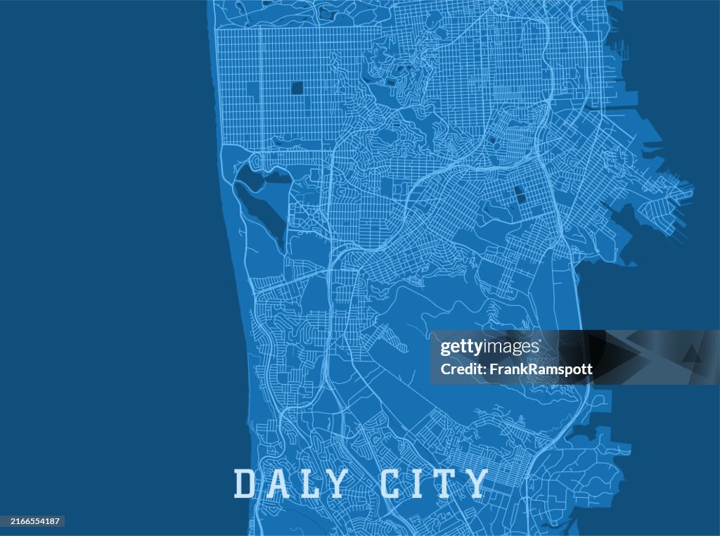 Daly City CA City Vector Road Map Blue Horizontal
