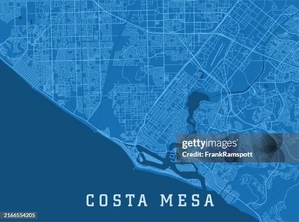 costa mesa ca city vector road map blue horizontal - huntington beach california stock illustrations
