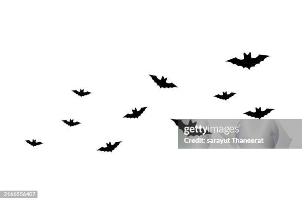 group of black bats isolated on white background. happy halloween - bat animal stock pictures, royalty-free photos & images