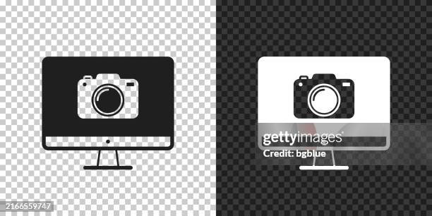 desktop computer with camera. icon for design on blank background - mm monogram stock illustrations
