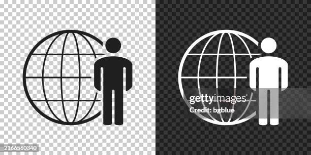 ilustraciones, imágenes clip art, dibujos animados e iconos de stock de persona con globo terráqueo. icono de diseño sobre fondo en blanco - fondo transparente