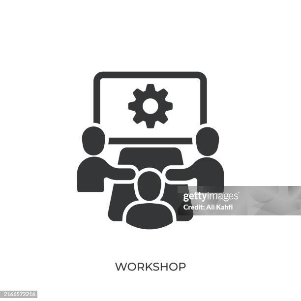 workshop glyph solid icon. solid icon that can be applied anywhere, simple, pixel perfect and modern style - interactive training stock illustrations