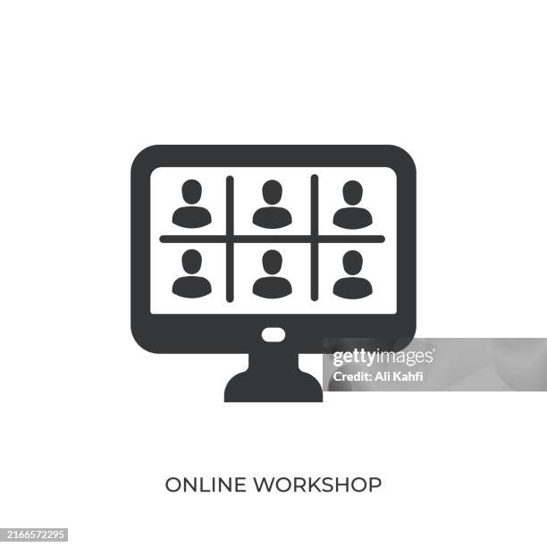 online workshop glyph solid icon. solid icon that can be applied anywhere, simple, pixel perfect and modern style - learning computer skills stock illustrations
