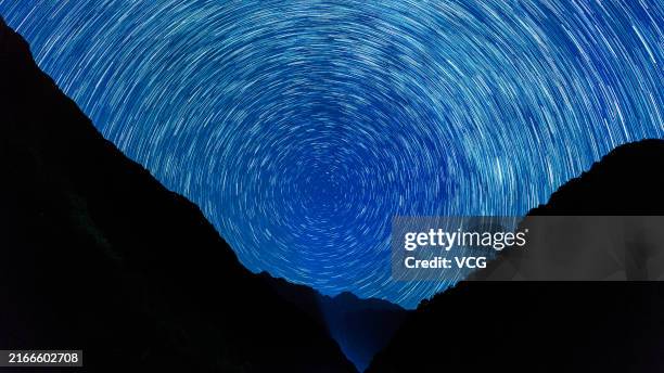 Perseid meteor shower lights up the sky on August 12, 2024 in Chengdu, Sichuan Province of China.