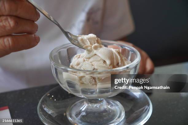 coconut milk ice cream in glass cup - vanilla ice cream stock pictures, royalty-free photos & images