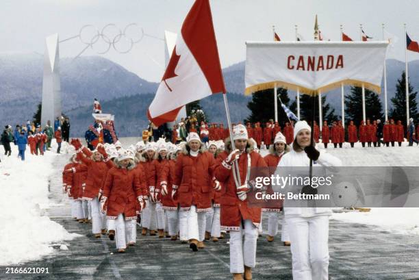 The Canadian Olympic team marching into the stadium during the opening ceremony of the Winter Olympic Games at Lake Placid, New York, February 13th...