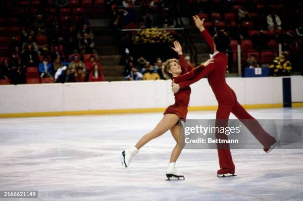 American ice dancers Stacey Smith and John Summers competing in a figure skating event at the Winter Olympics in Lake Placid, New York, February 15th...