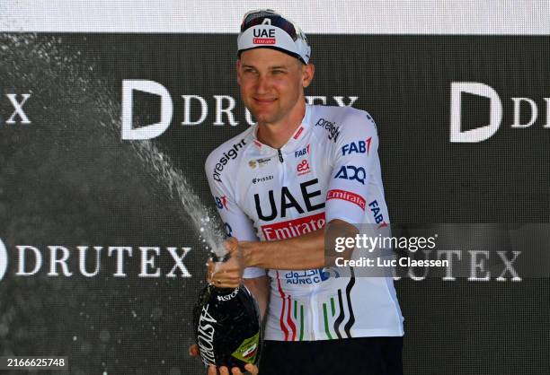 Tim Wellens of Belgium and UEA Team Emirates celebrates at podium as stage winner during the 81st Tour de Pologne, Stage 2 a 15.4km individual time...