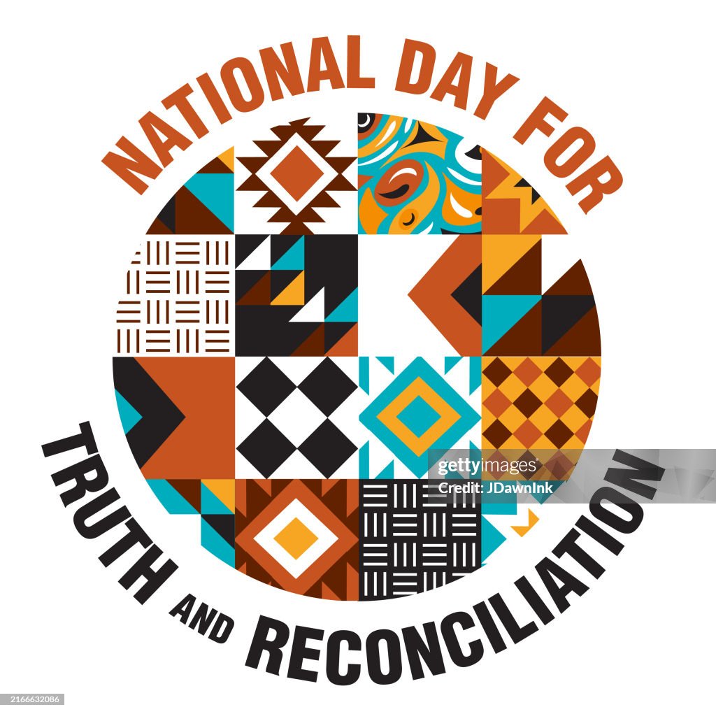 Affiche ronde de la Journée nationale de la vérité et de la réconciliation avec motif géométrique abstrait