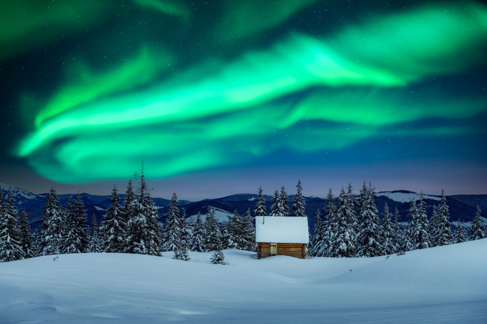 Fantastic landscape with northen light in Swedish Lapland Fantastic landscape with northen light in Swedish Lapland