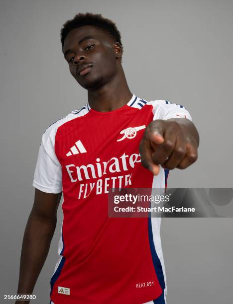 Bukayo Saka of Arsenal at Sobha Realty Training Centre on August 13, 2024 in London Colney, England.