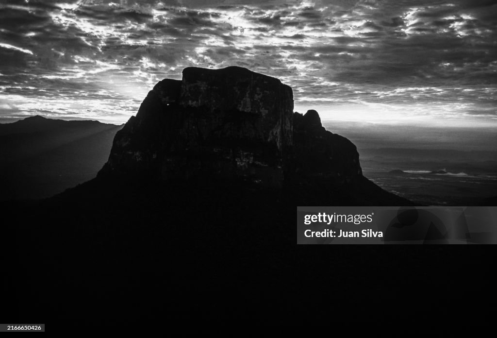 Aerial view of the Cerro Autana at sunrise in the Amazonas State rain forest, Venezuela