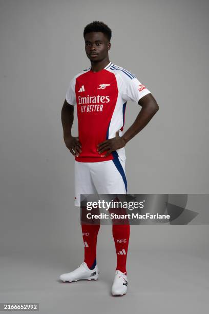 Bukayo Saka of Arsenal at Sobha Realty Training Centre on August 13, 2024 in London Colney, England.