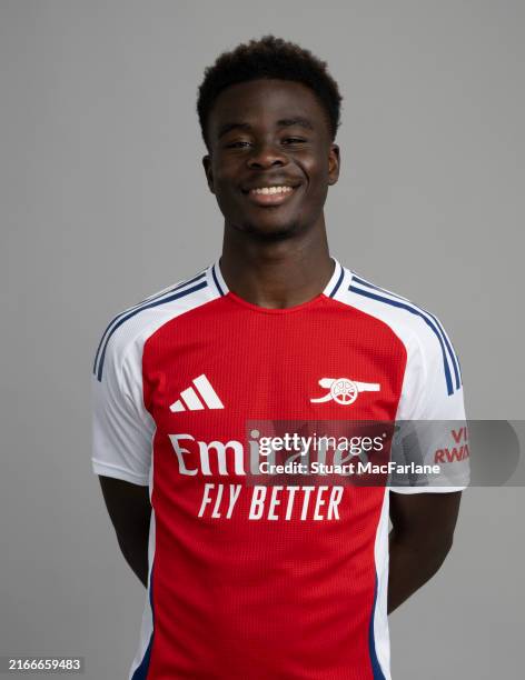 Bukayo Saka of Arsenal at Sobha Realty Training Centre on August 13, 2024 in London Colney, England.