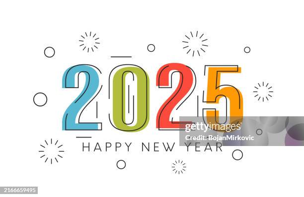 ilustraciones, imágenes clip art, dibujos animados e iconos de stock de cartel de feliz año nuevo abstracto 2025, fondo. vector - año nuevo