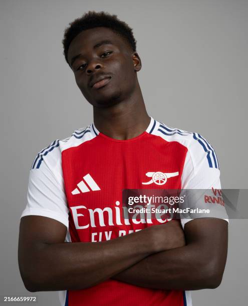 Bukayo Saka of Arsenal at Sobha Realty Training Centre on August 13, 2024 in London Colney, England.