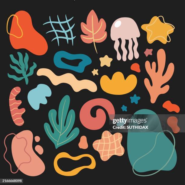 stockillustraties, clipart, cartoons en iconen met minimalist 90's style sea illustration, version two, black background - schoonheidsspecialist natuur
