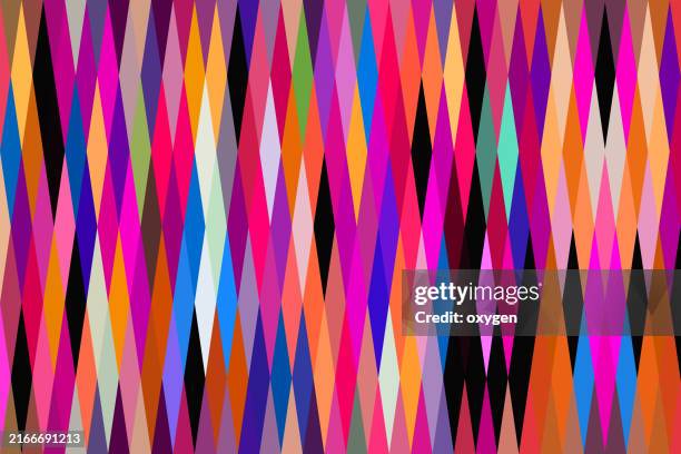 colorful abstract diamond pattern with vertical stripes. a vibrant abstract image featuring a repeating diamond pattern in a wide array of bright colors arranged in vertical stripes. - copy texture stock pictures, royalty-free photos & images